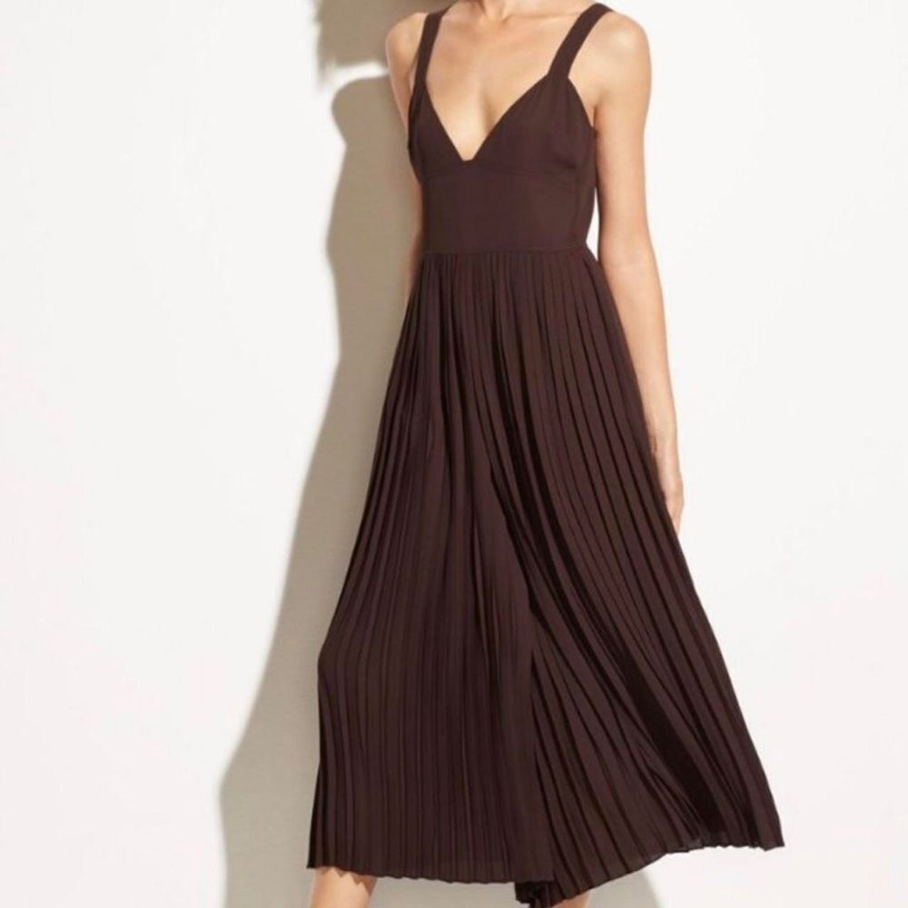 Vince Brown Pleated Jumpsuit dress